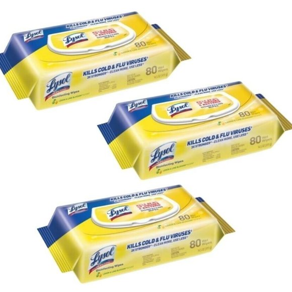 Lysol disinfecting wipes 3 packs of 80 ct - Picture 1 of 2